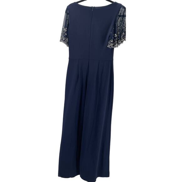 BETSY & ADAM SZ S 4 navy blue embellished beaded flutter sleeve jumpsuit NEW B47 - Picture 3 of 9